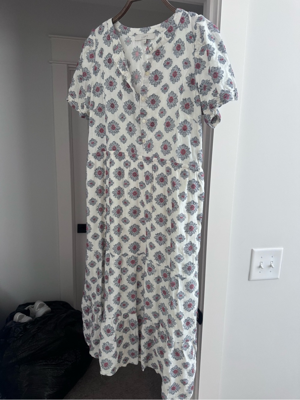 LOFT Cream Maxi Dress with Pink and Blue Floral Motif
